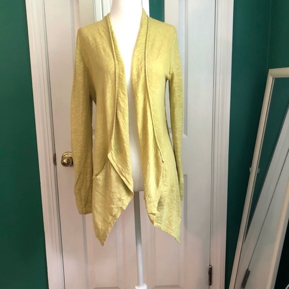 Eileen Fisher Linen open cardigan, mustard/chartreuse color small - Picture 1 of 7